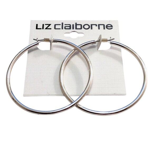Liz Claiborne Big 2 1/8" Tube Hoops Pierced Stud Earrings Silver Tone - Picture 6 of 7